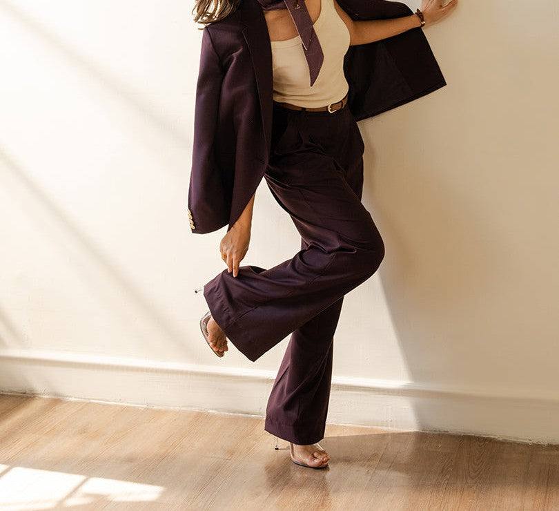 Merlot High-Waisted Pleated Pants
