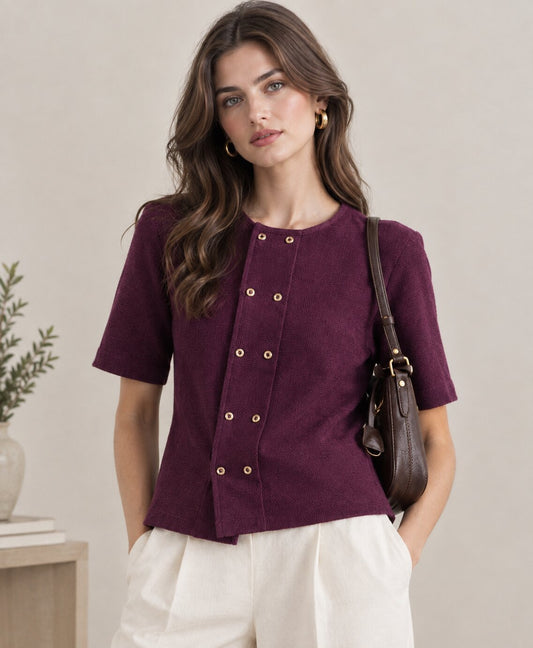 The Royal Plum Double-Breasted Top