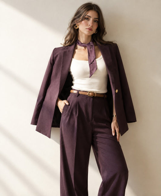 Merlot High-Waisted Pleated Pants