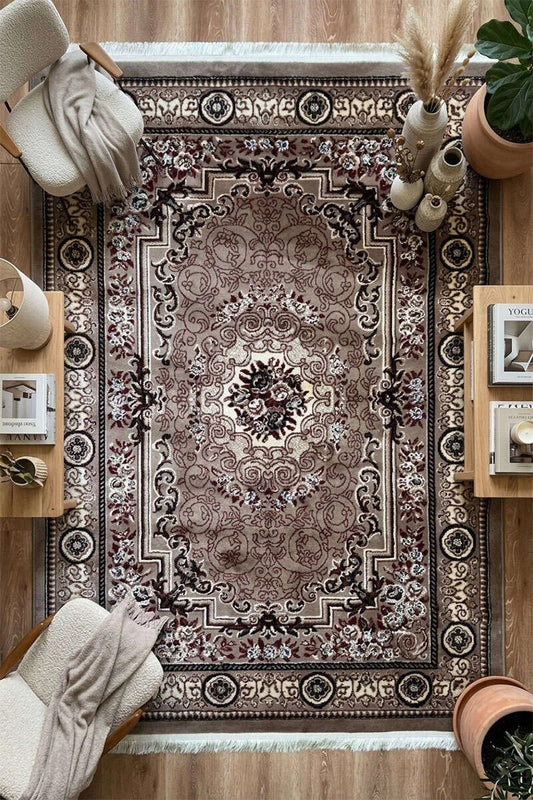 The Imperial Taupe & Burgundy Floor Rug 5*7.9