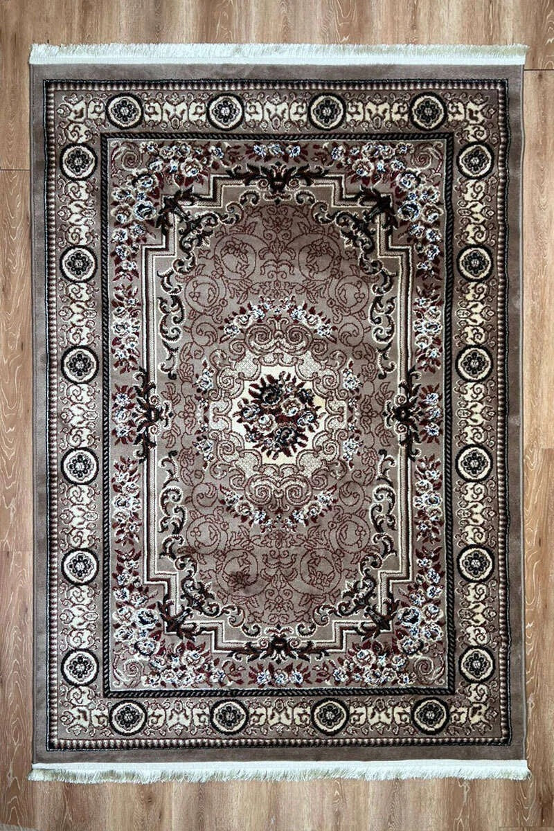The Imperial Taupe & Burgundy Floor Rug 5*7.9