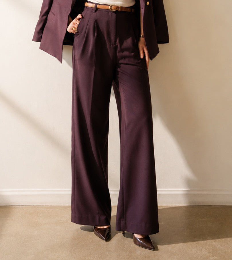 Merlot High-Waisted Pleated Pants